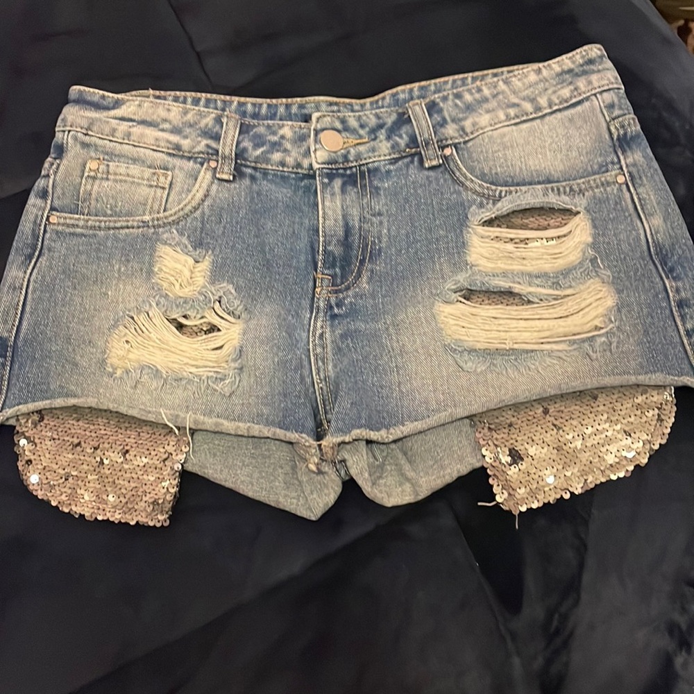 Sequined Denim Shorts